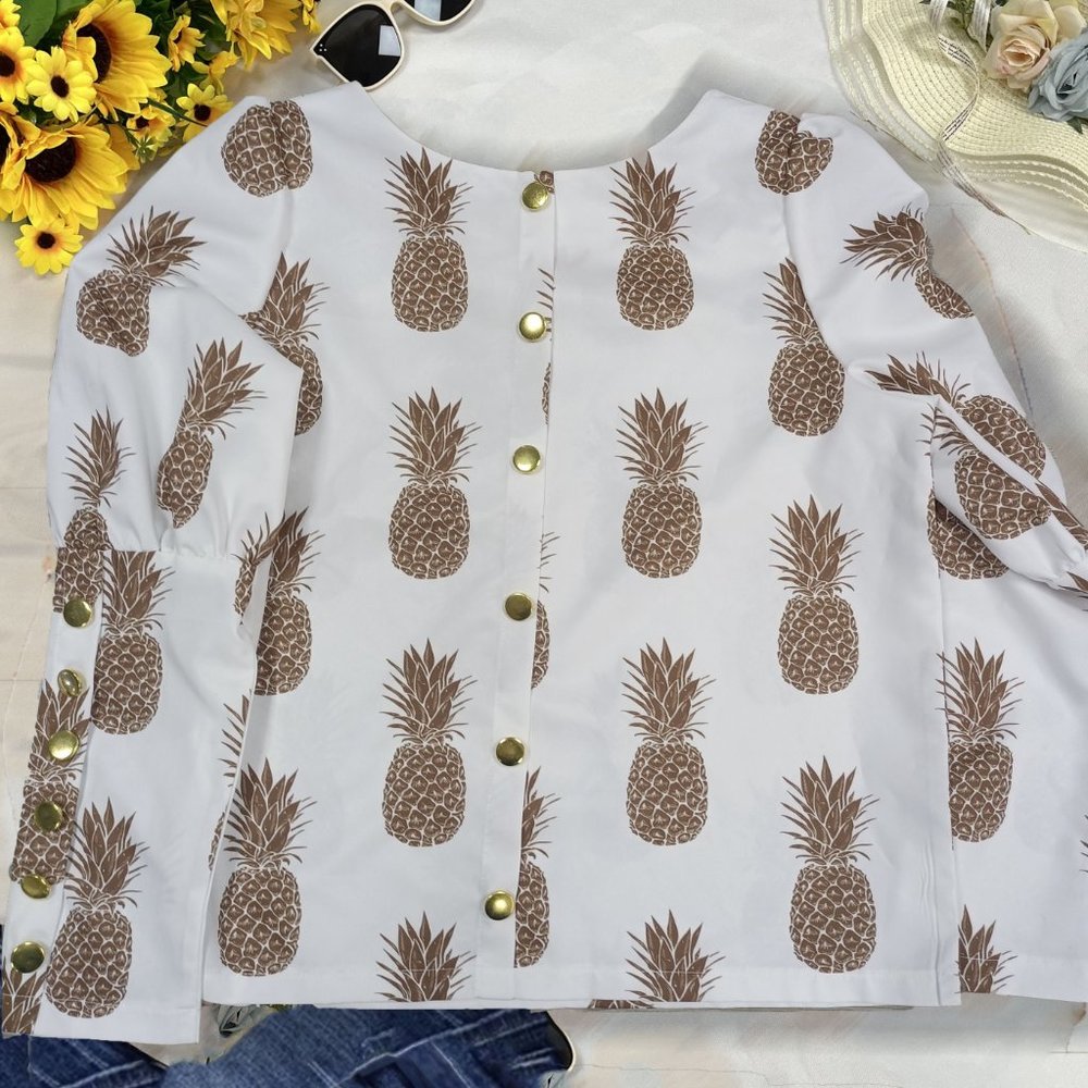 Pineapple Print Crew Neck Blouse - Picture 4 of 8